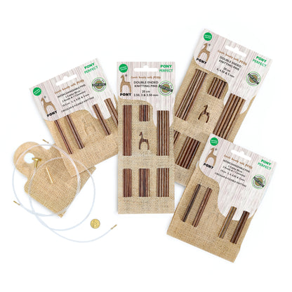 Pony Perfect wooden double pointed knitting needles in a jute case