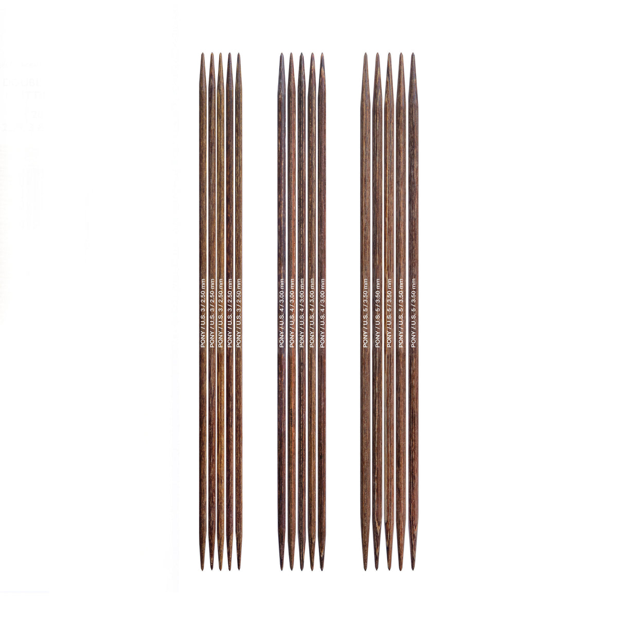 Pony Perfect wooden double pointed knitting needles in a jute case