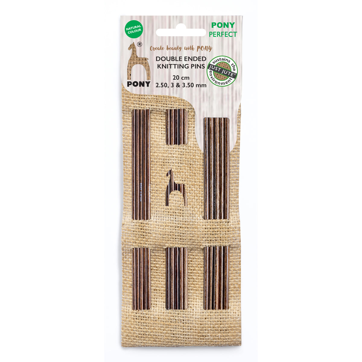 Pony Perfect wooden double pointed knitting needles in a jute case