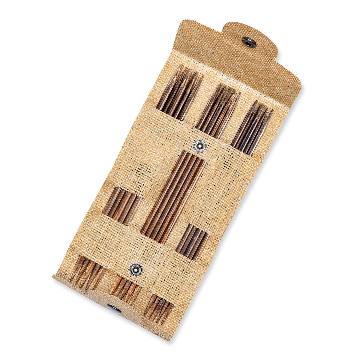 Pony Perfect wooden double pointed knitting needles in a jute case