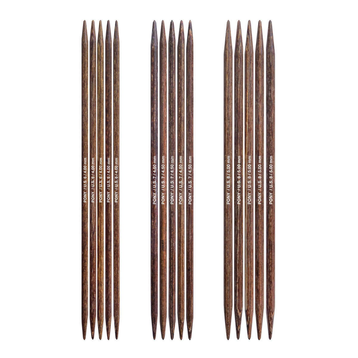Pony Perfect wooden double pointed knitting needles in a jute case
