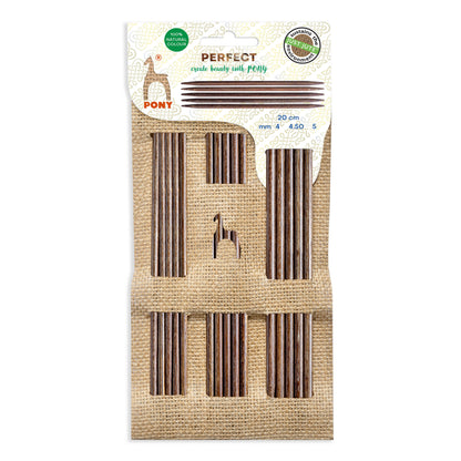 Pony Perfect wooden double pointed knitting needles in a jute case