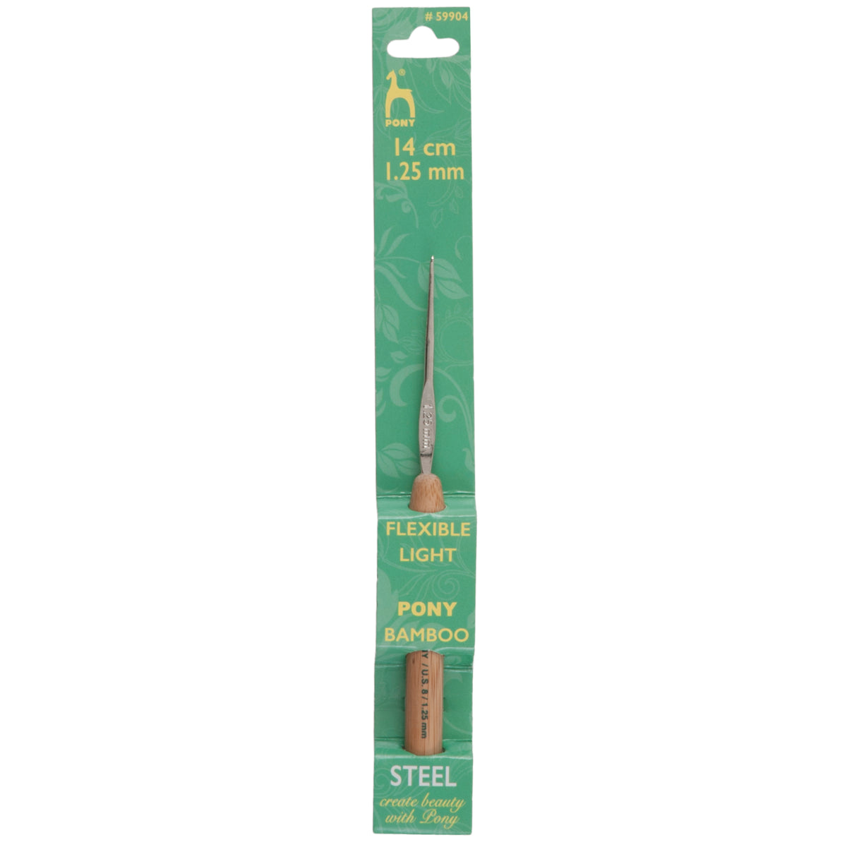 Pony 1.25mm steel crochet hook with bamboo handle