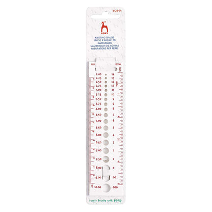 Pony plastic knitting needle gauge with ruler