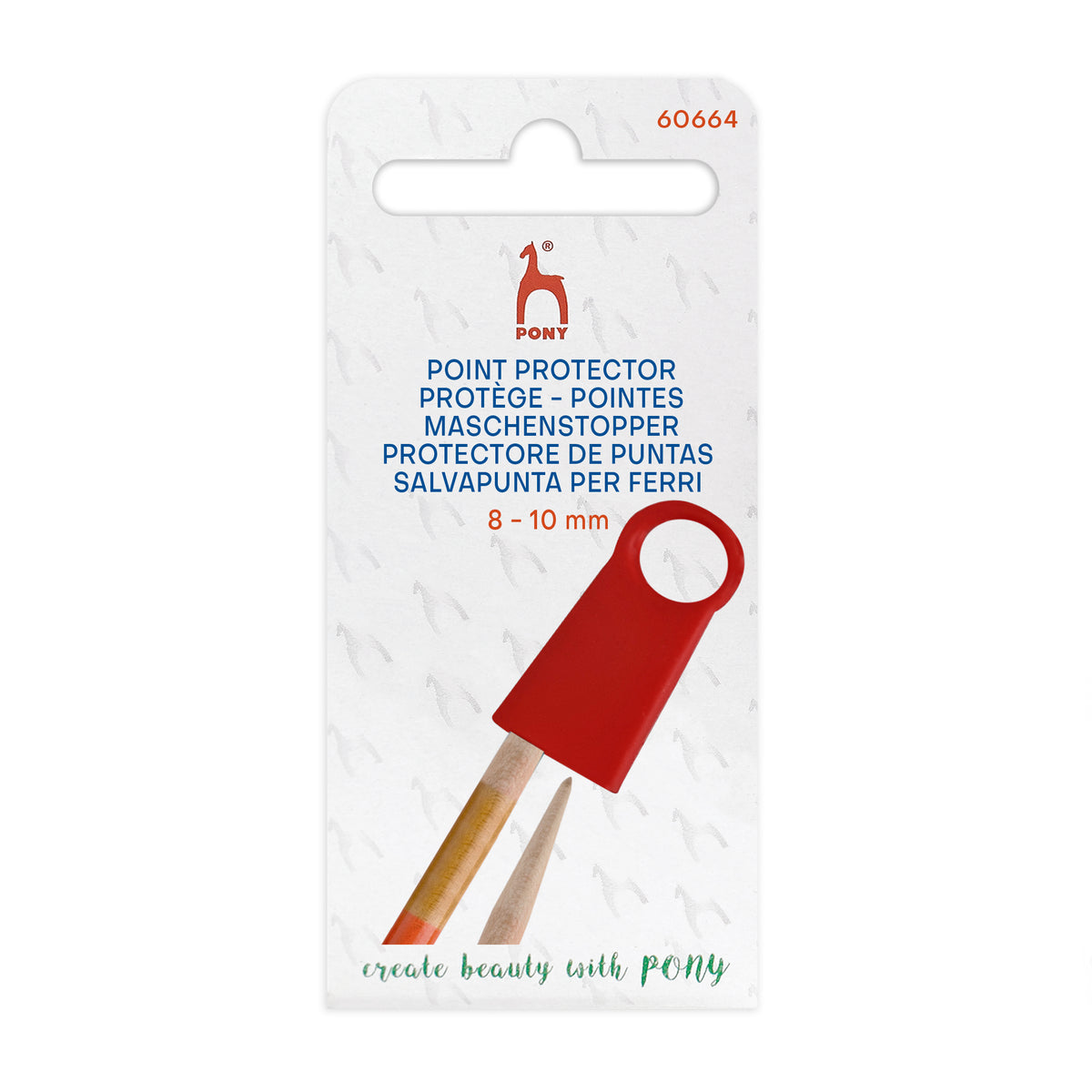 Red Pony jumbo point protector on a knitting needle