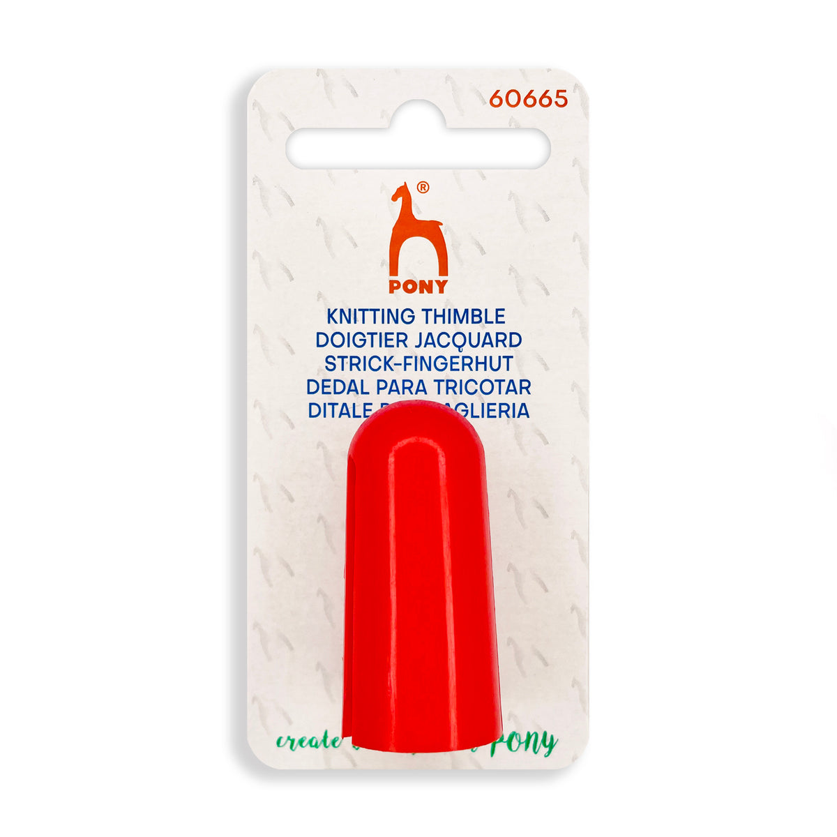 Red Pony knitting thimble on its card