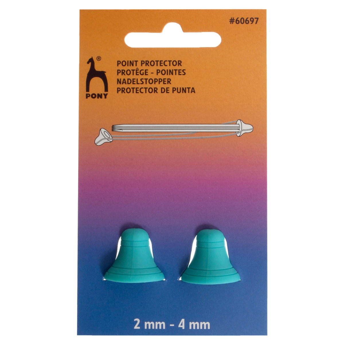 Two Pony bell-shaped point protectors on a card