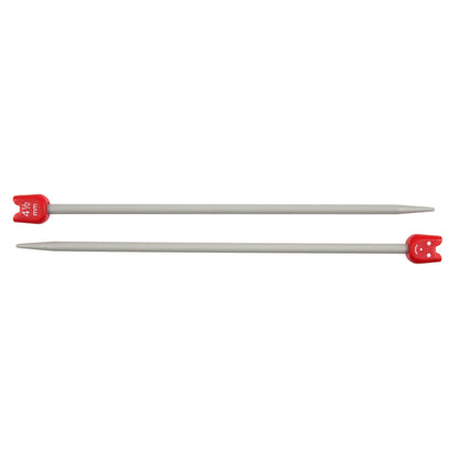 Pair of short aluminium children's knitting needles with smiley face ends