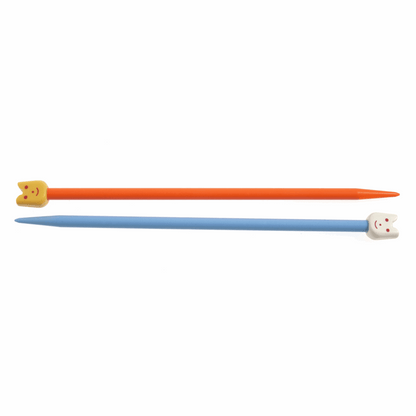 PONY Children's Coloured Plastic Single-Ended Knitting Pins - 18cm x 6mm (Orange/Blue)