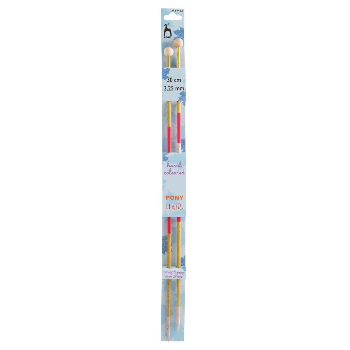 Pair of hand coloured wooden knitting needles