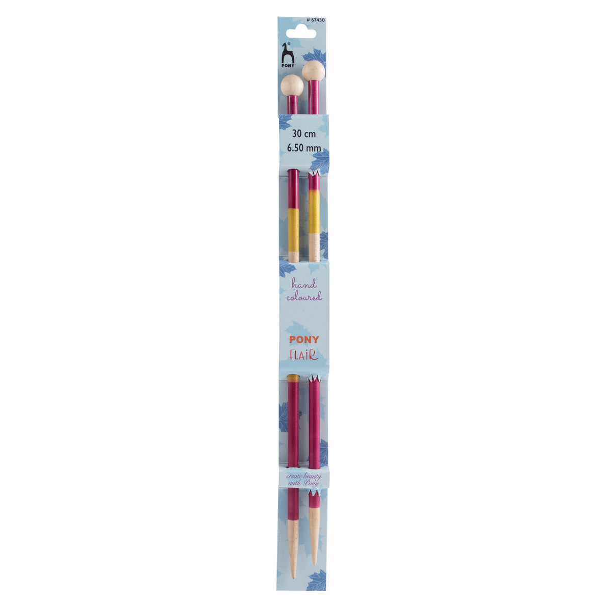 Pair of Pony Flair hand coloured knitting needles, 30cm x 6.5mm