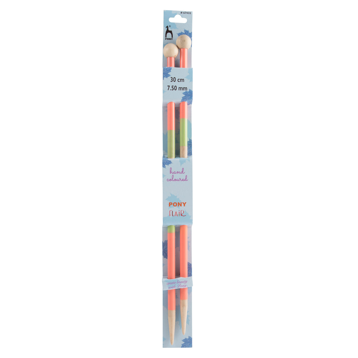 Pair of Pony Flair hand coloured knitting needles, 30cm x 7.5mm
