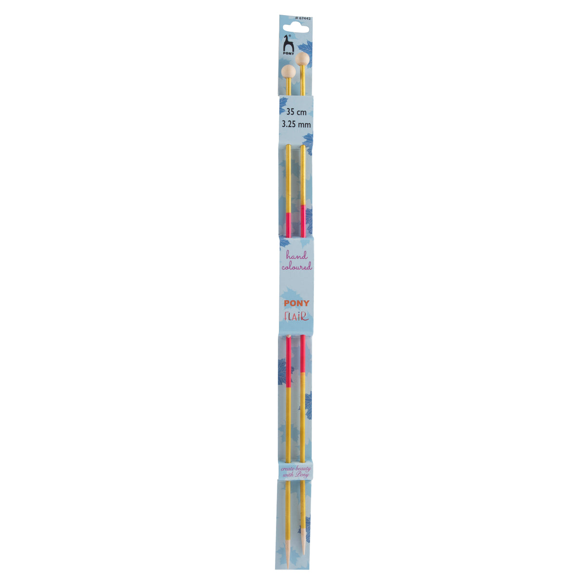 Pair of Pony Flair hand coloured knitting needles, 35cm x 3.25mm