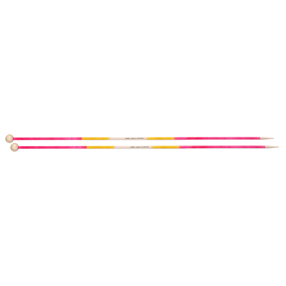 Pair of Pony Flair hand coloured knitting needles, 35cm x 3.5mm