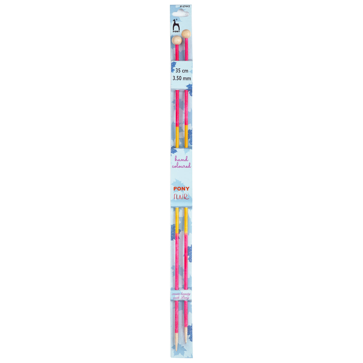 Pair of Pony Flair hand coloured knitting needles, 35cm x 3.5mm