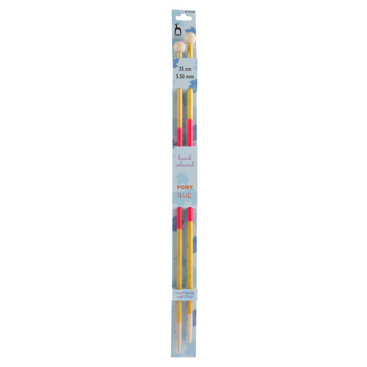 Pair of Pony Flair hand coloured knitting needles, 35cm x 5.5mm