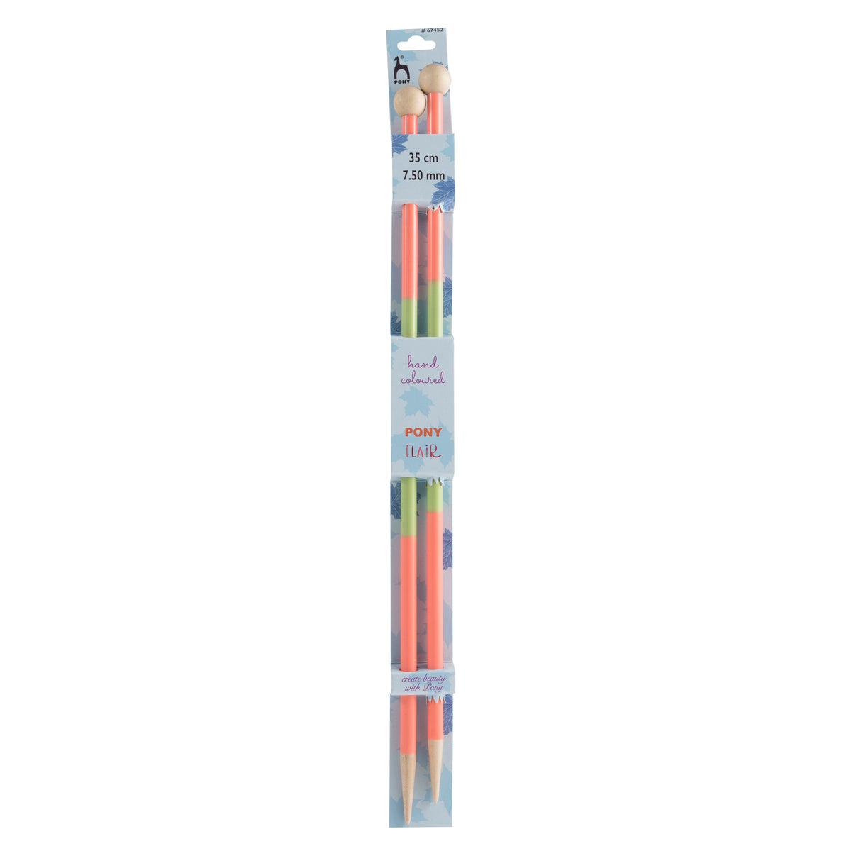 Pair of Pony Flair hand coloured knitting needles, 35cm x 7.5mm