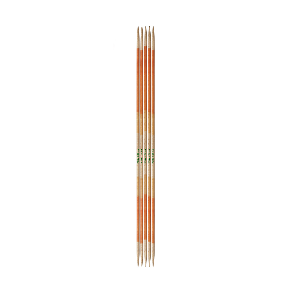 Set of five Pony Flair hand coloured double-pointed knitting needles, 20cm x 3mm