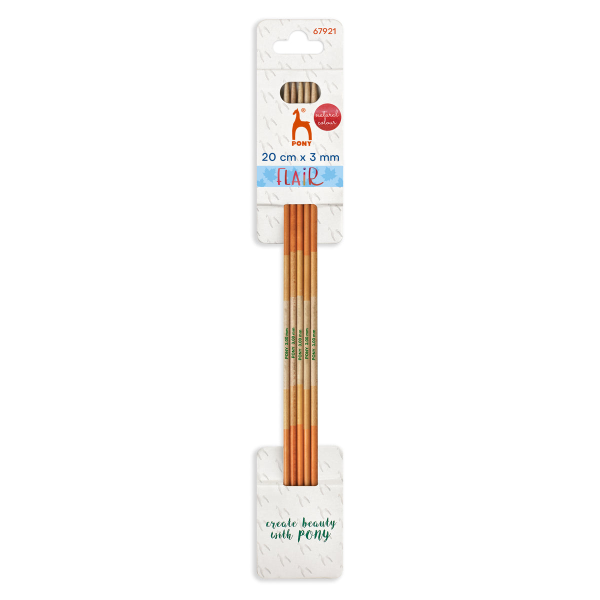 Set of five Pony Flair hand coloured double-pointed knitting needles, 20cm x 3mm