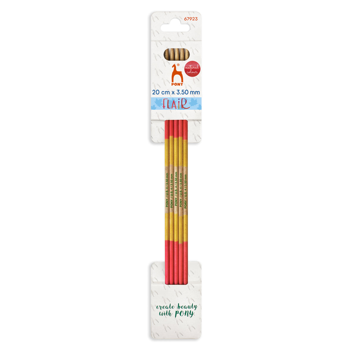 Set of five Pony Flair hand coloured double-pointed knitting needles, 20cm x 3.5mm