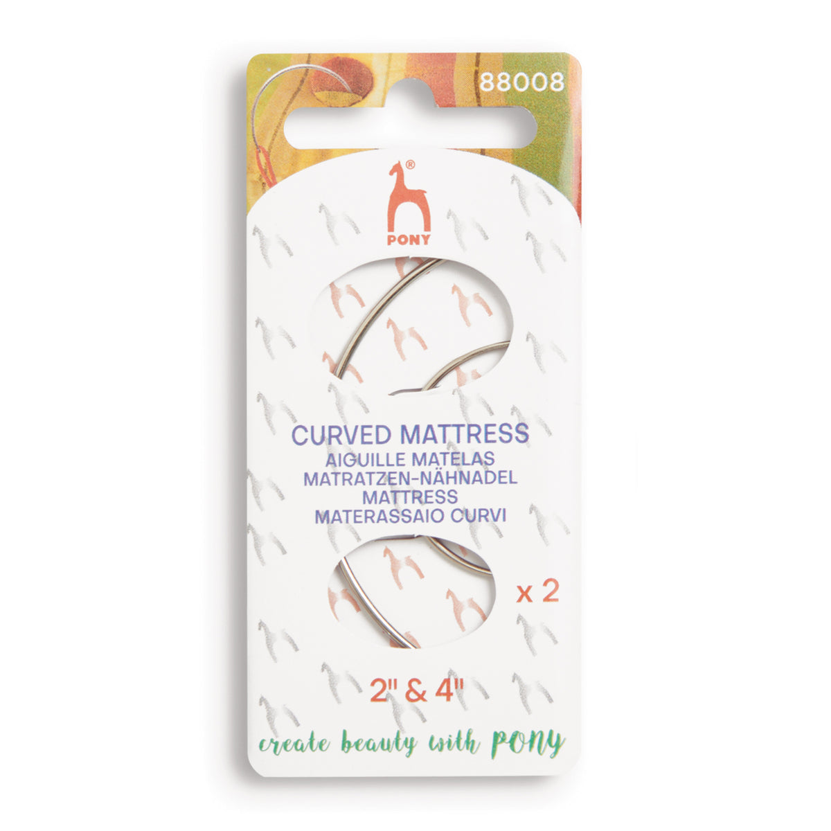 Pony 2 inch and 4 inch curved mattress needles in packet