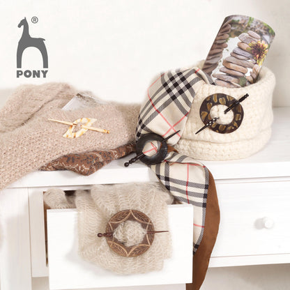 Pony decorative wooden shawl pin with brooch and pin