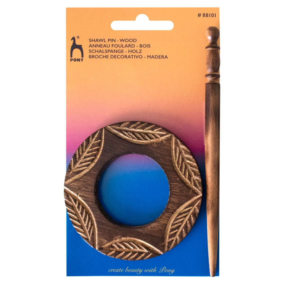 Pony decorative wooden shawl pin with brooch and pin