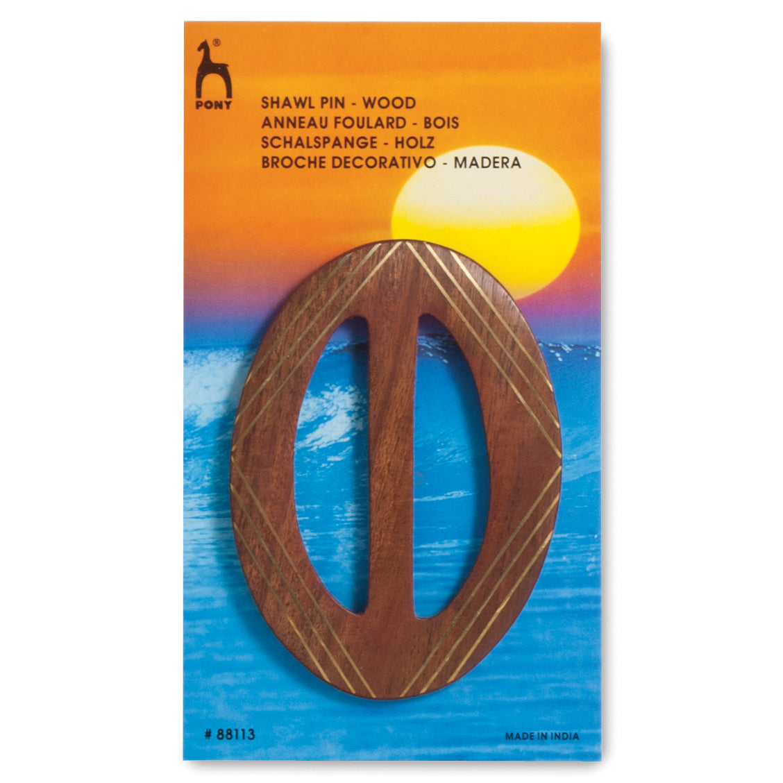 Pony decorative wooden shawl pin with brooch and pin