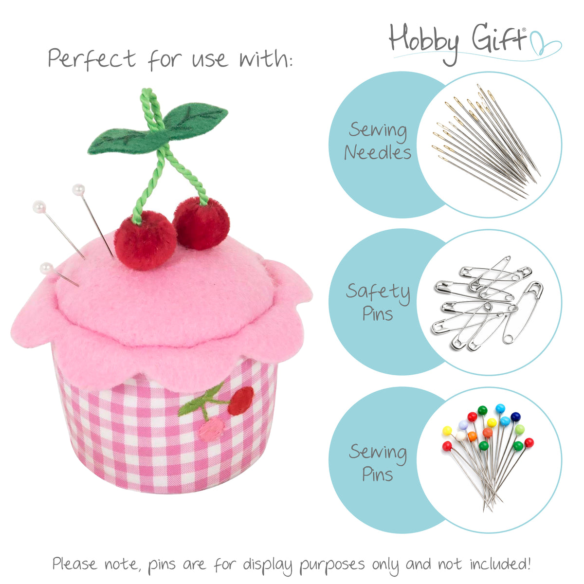 Gingham cupcake pincushion with cherries on top