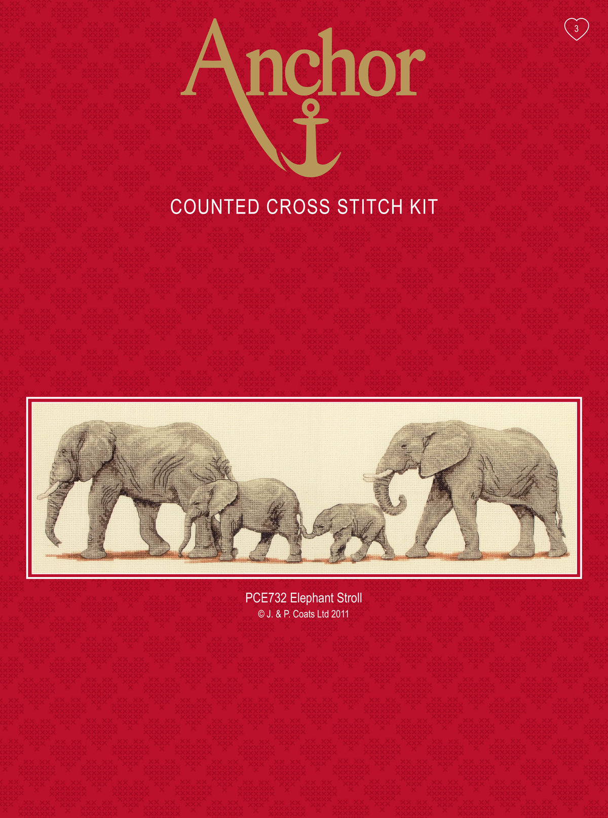 Anchor Elephant Stroll cross stitch kit design of walking elephants