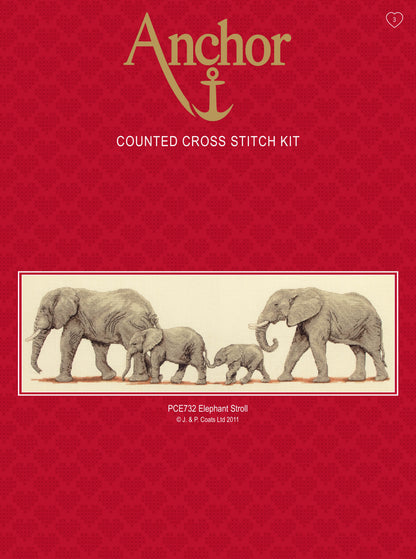 Anchor Elephant Stroll cross stitch kit design of walking elephants