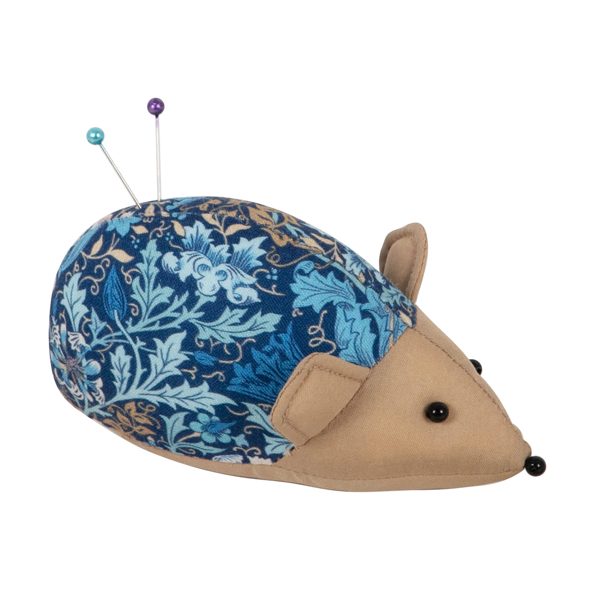 Hedgehog pincushion in woodblock floral cotton