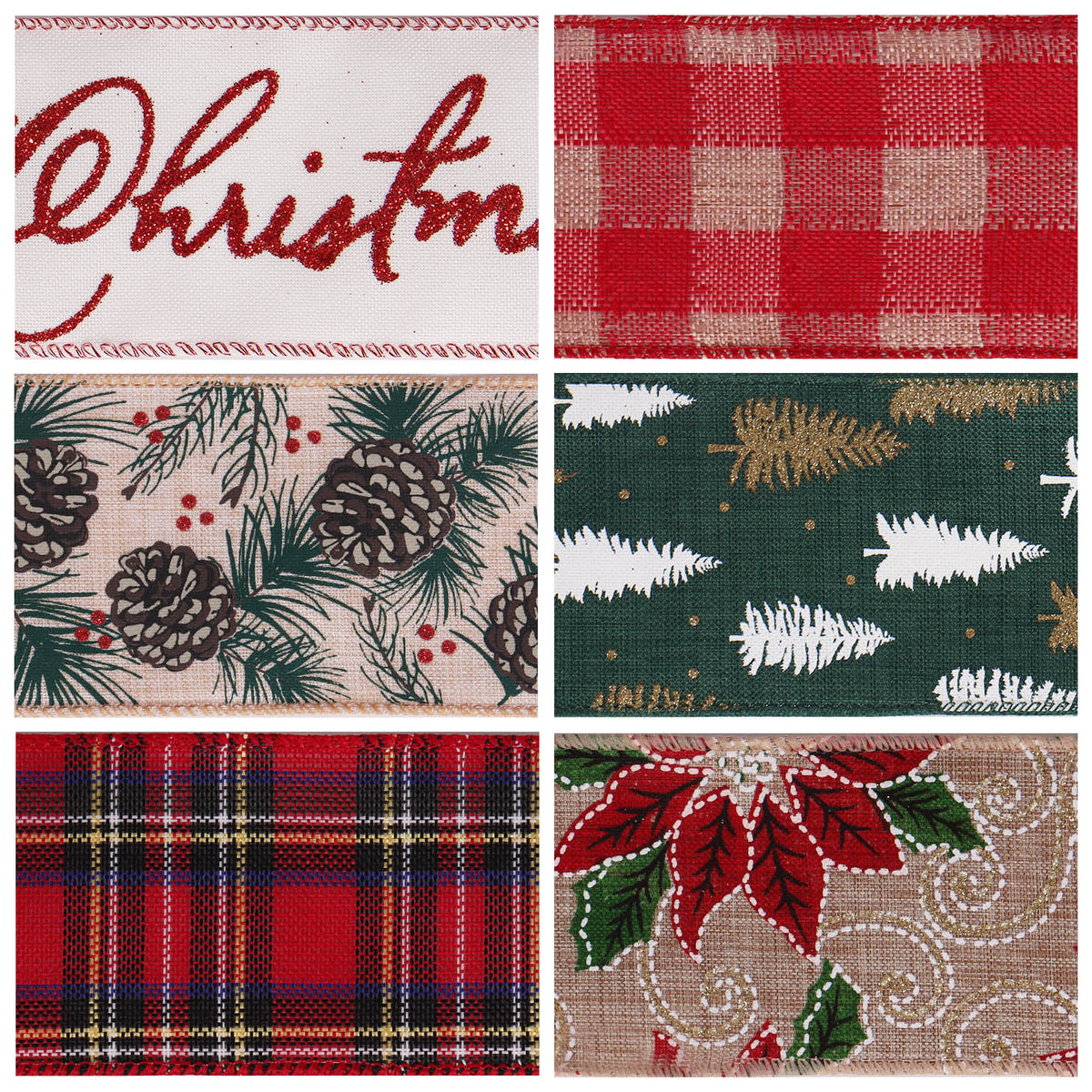 Reel of festive printed wire edge ribbon