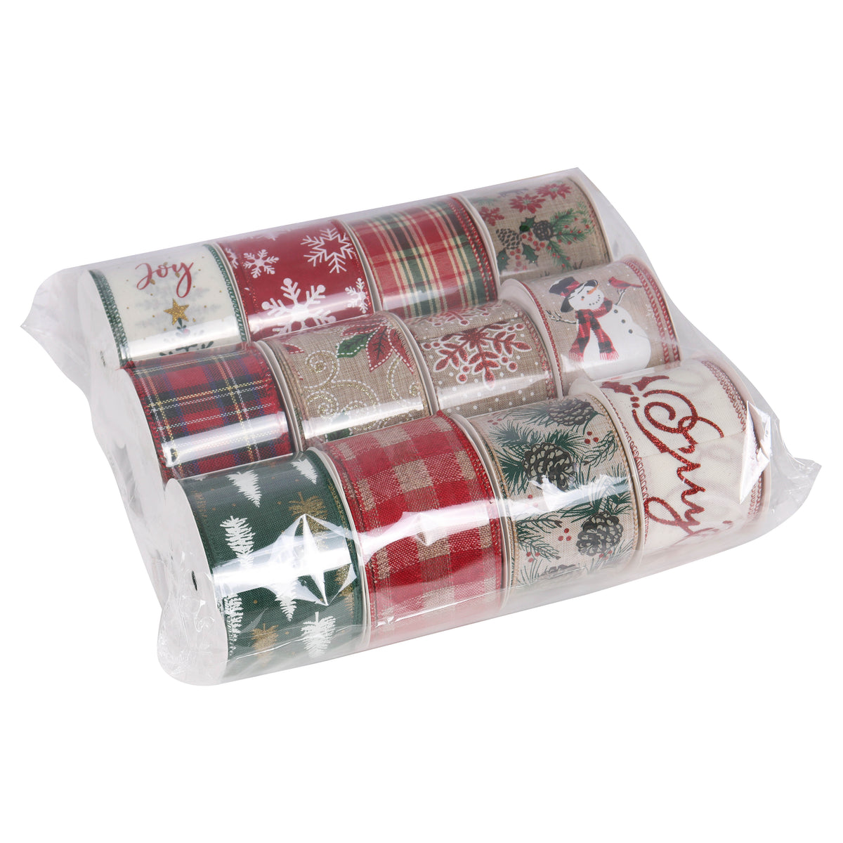 Reel of festive printed wire edge ribbon