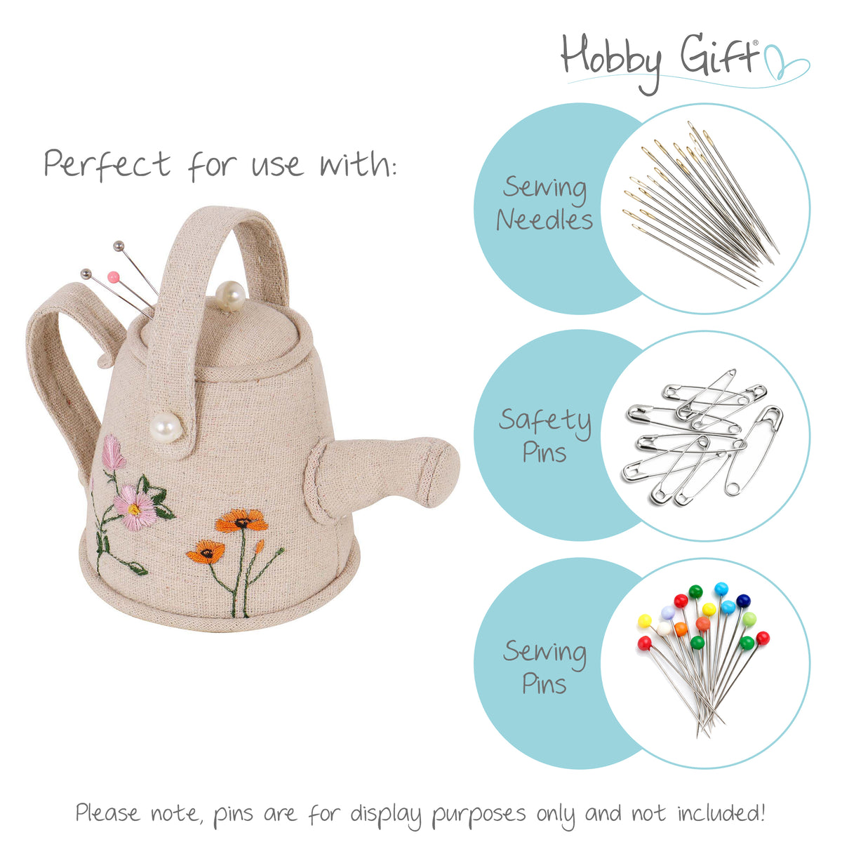 Watering can pincushion with embroidered wildflowers