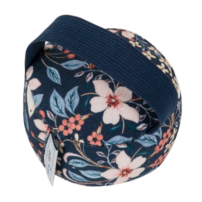 Wrist pincushion in blossom and bird print with elastic strap