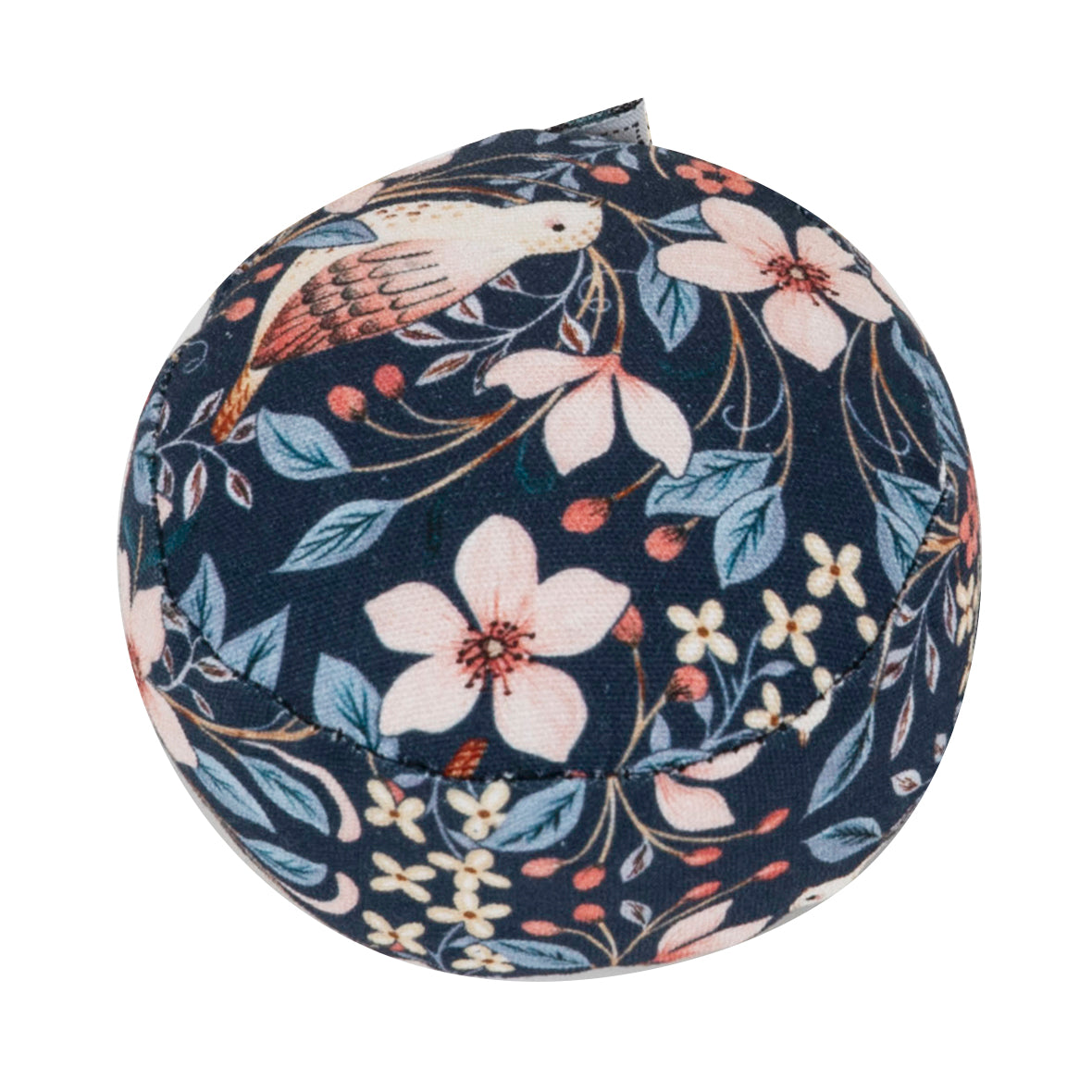 Wrist pincushion in blossom and bird print with elastic strap