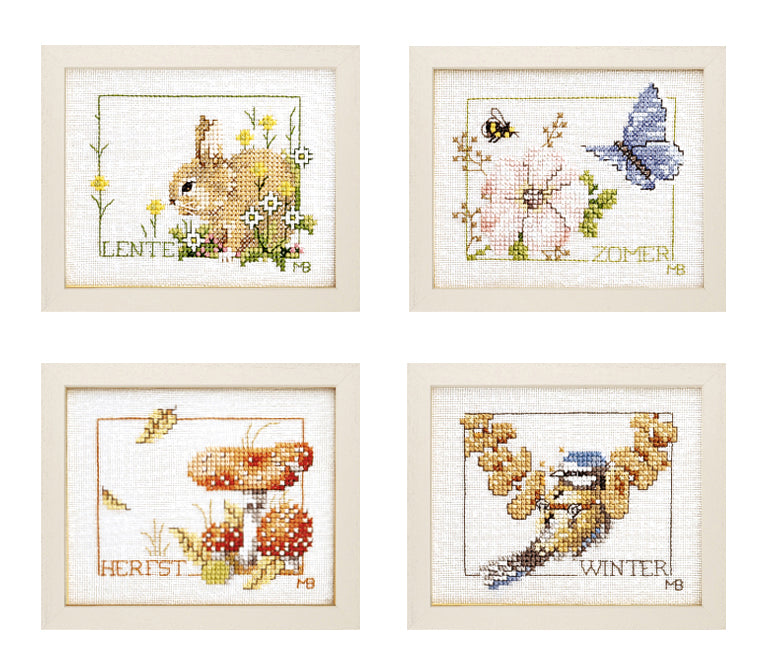 Lanarte Four Seasons counted cross stitch kit showing the finished design