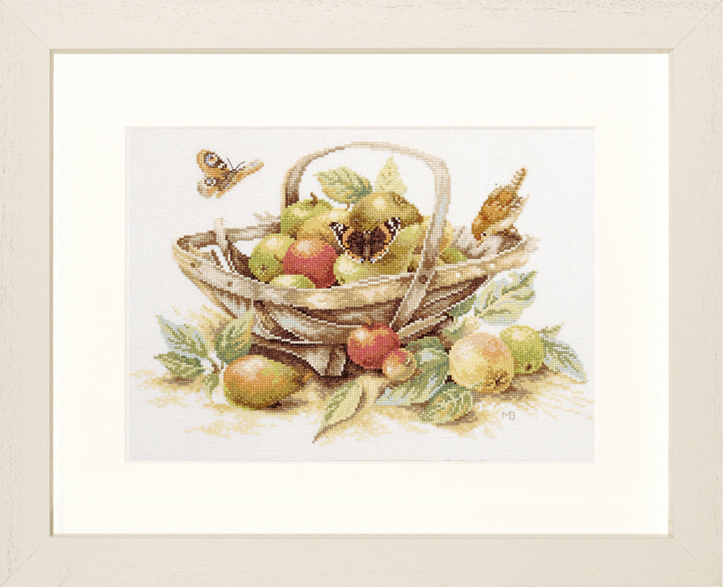 Lanarte Summer Fruit counted cross stitch kit showing the finished design