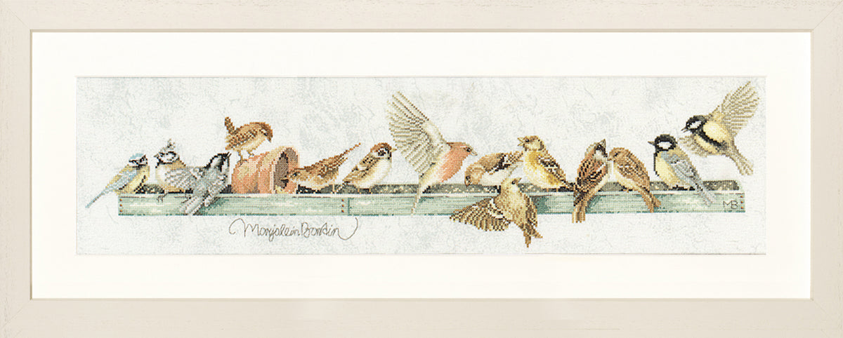 Lanarte The Pecking Order counted cross stitch kit showing the finished design