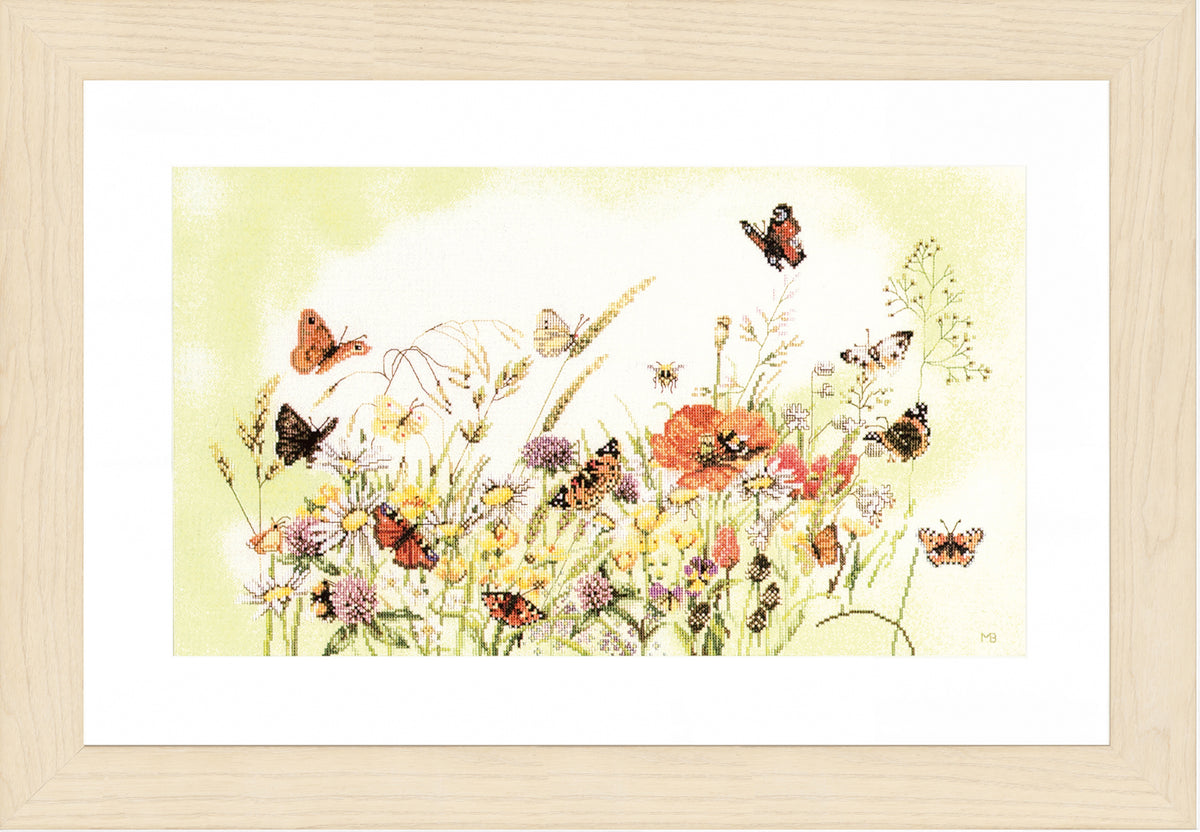 Lanarte Flowers counted cross stitch kit showing the finished design