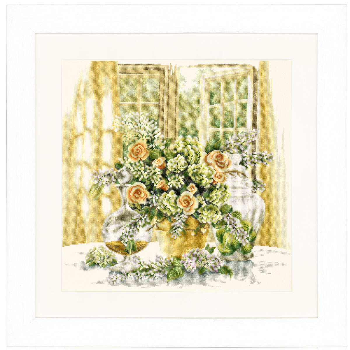 Lanarte A Sunny Morning counted cross stitch kit showing the finished design