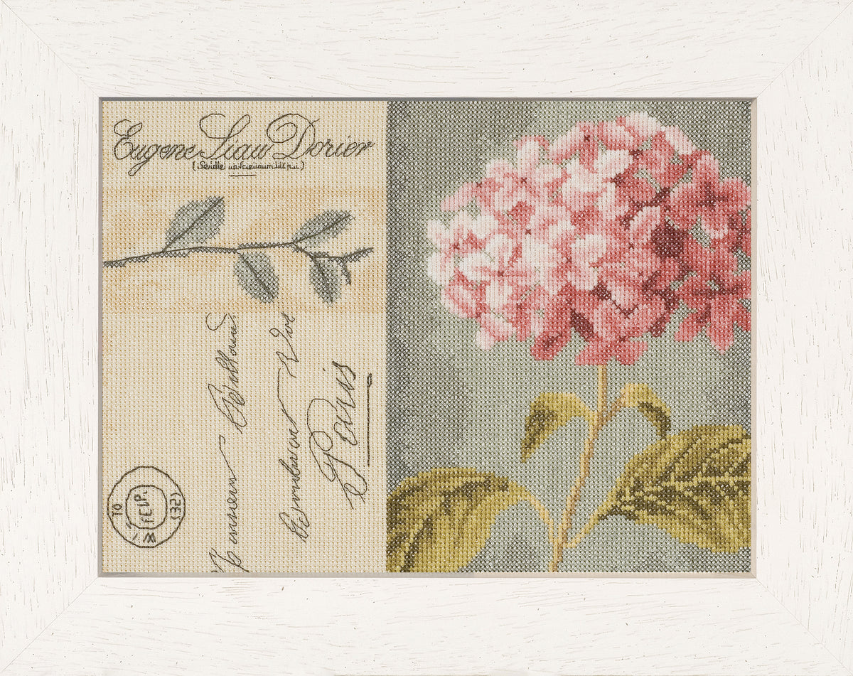 Finished Lanarte Hydrangea counted cross stitch design
