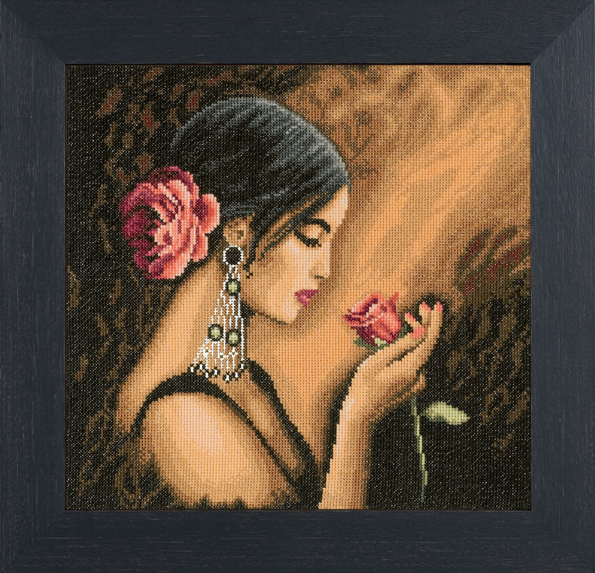 Finished Lanarte Spanish Beauty counted cross stitch design