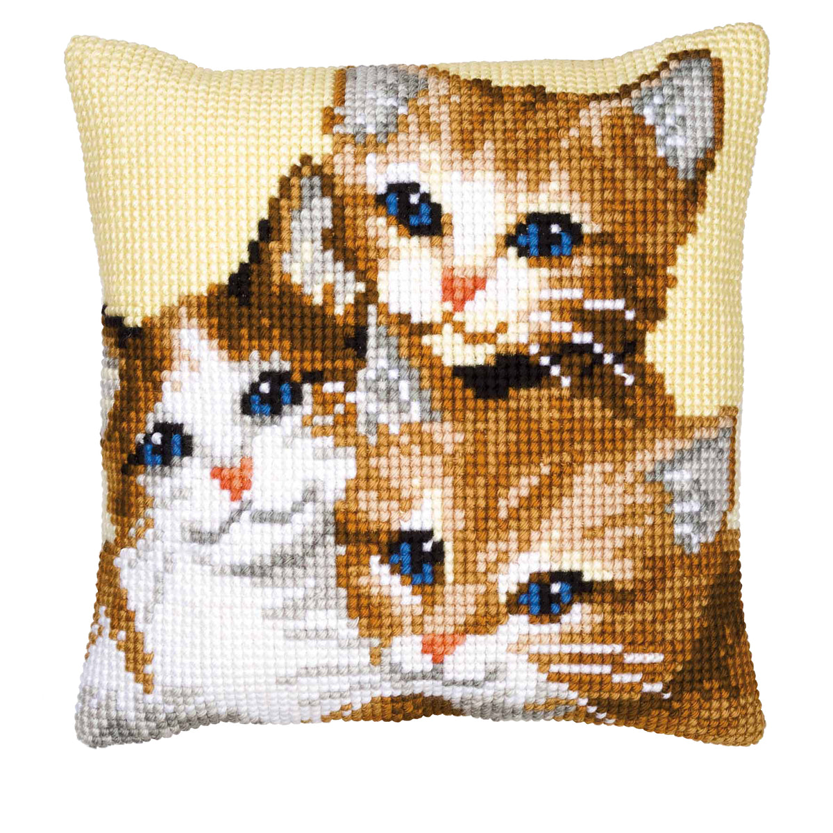 Stitched Vervaco cushion with kittens cross stitch design
