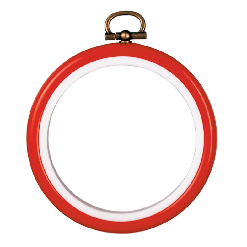 Red round plastic needlecraft display frame