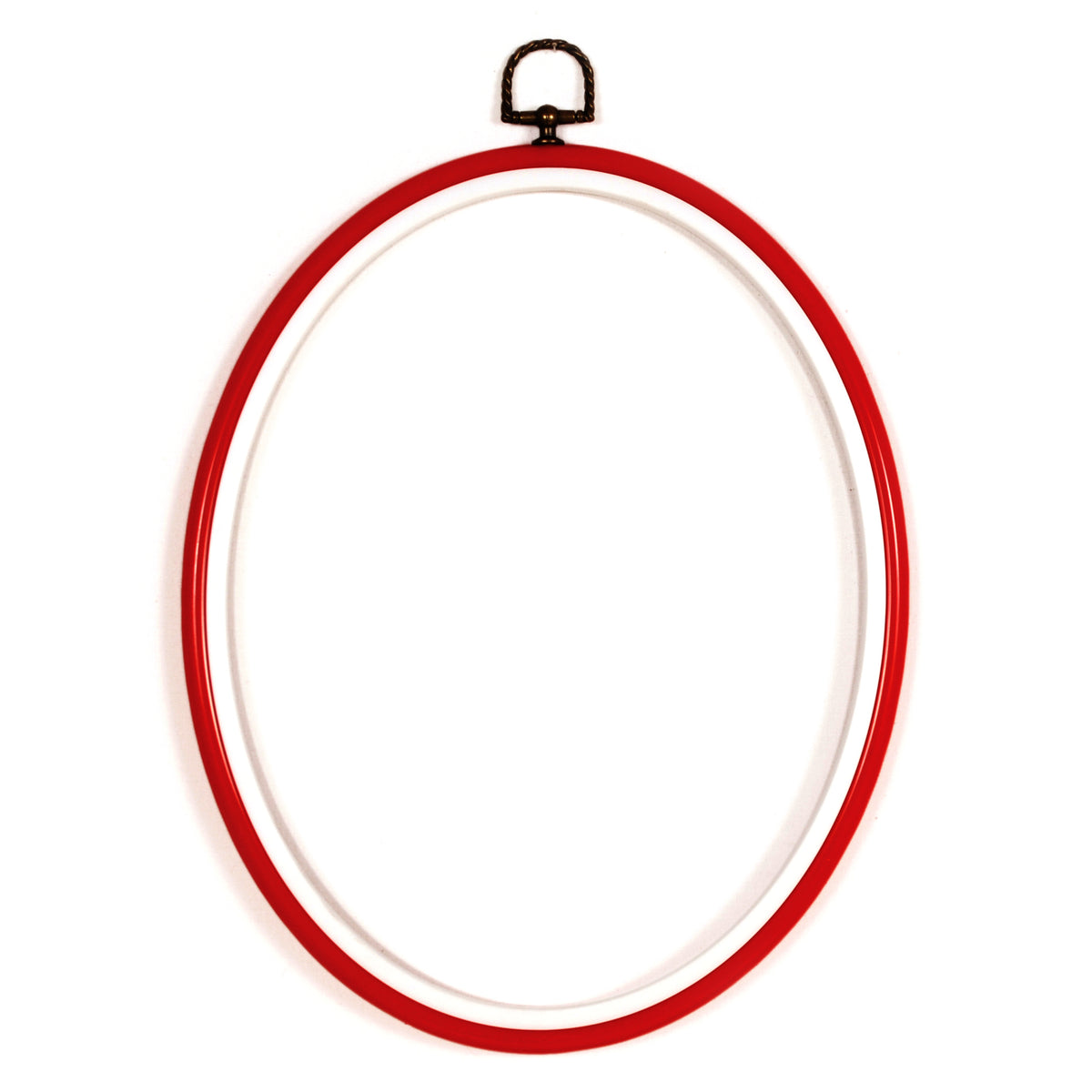 Red oval plastic needlecraft display frame