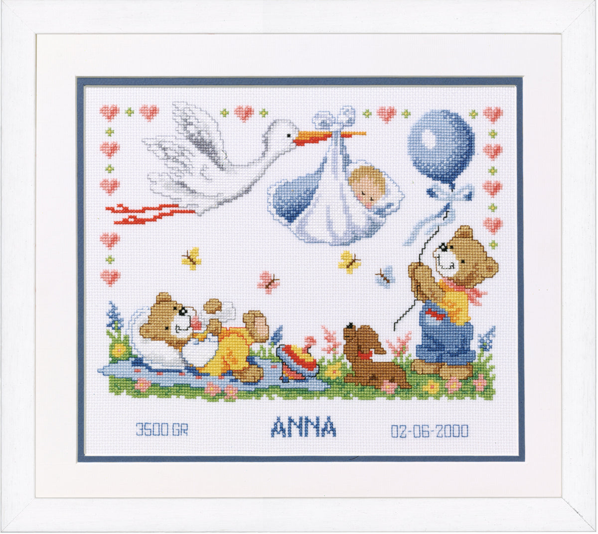 Finished Vervaco New Arrival birth record cross stitch