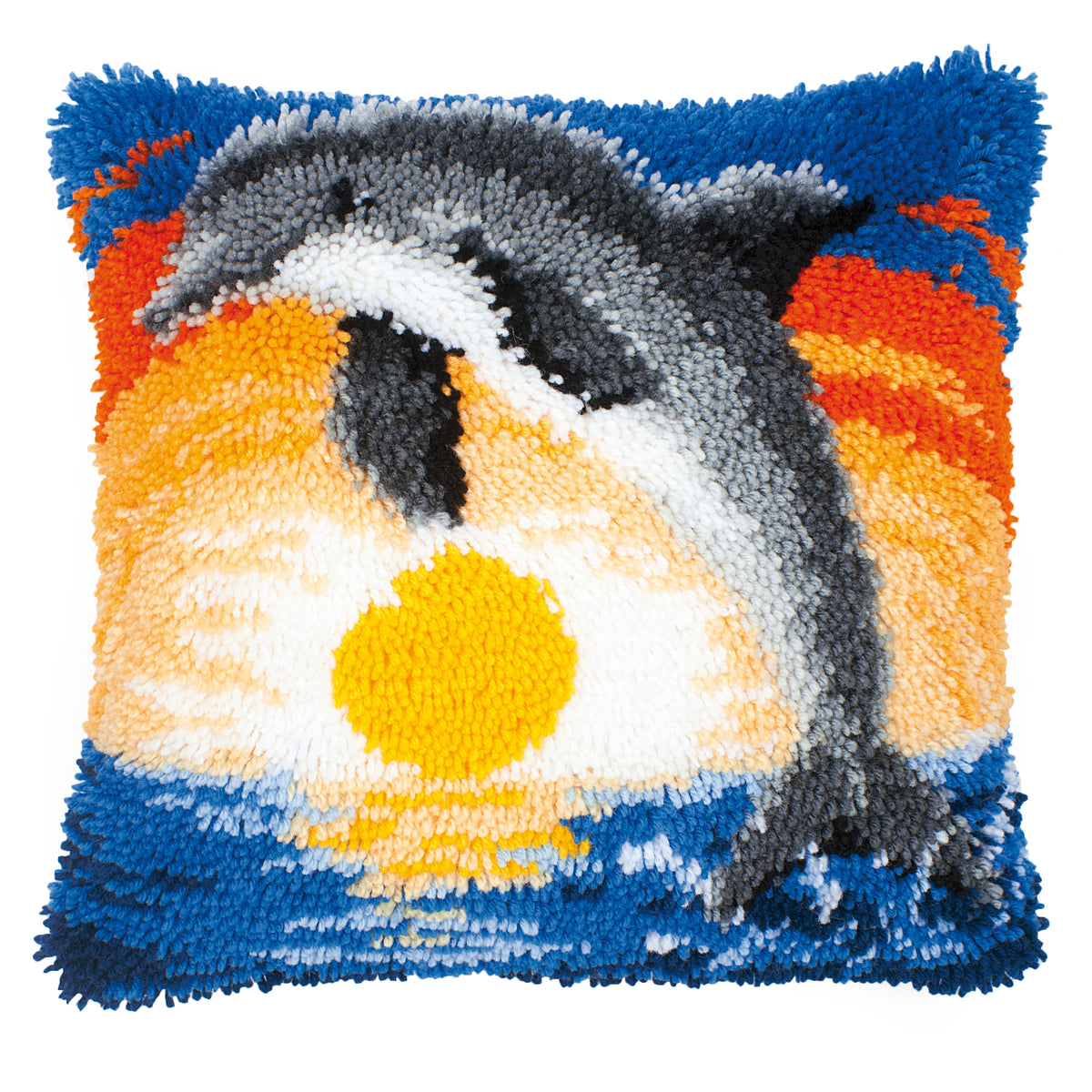 Latch hook cushion with a dolphin design
