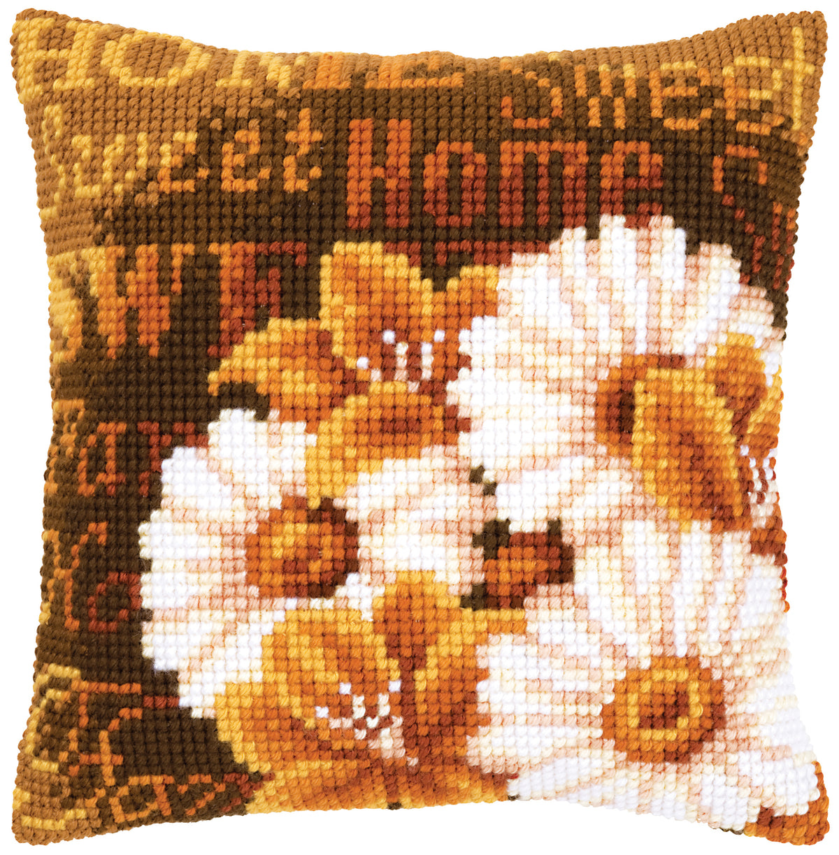 Cross stitch cushion with a daisies design